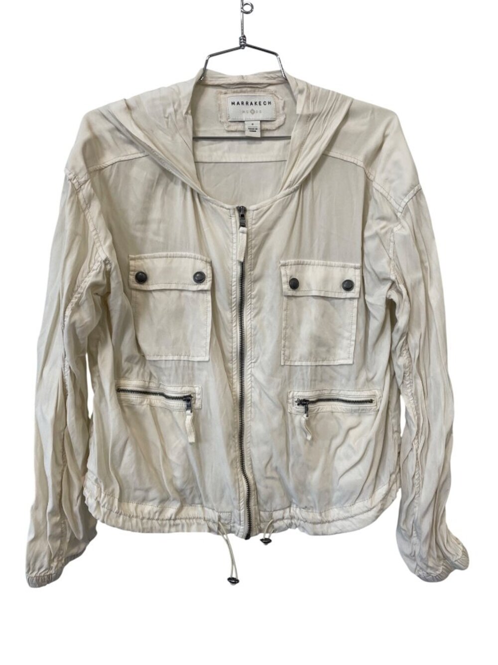 Marrakech Anthropologie Utility Jacket Small Hooded Zip Front Cargo Outerwear